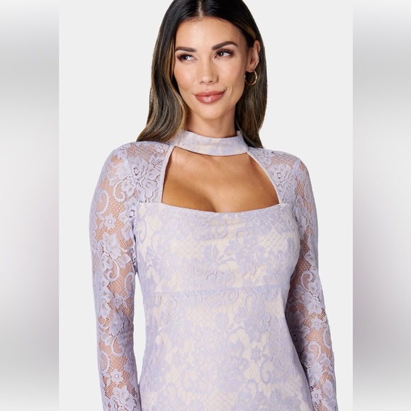 Bebe LONG SLEEVE LACE MINI DRESS - Picture 3 of 7